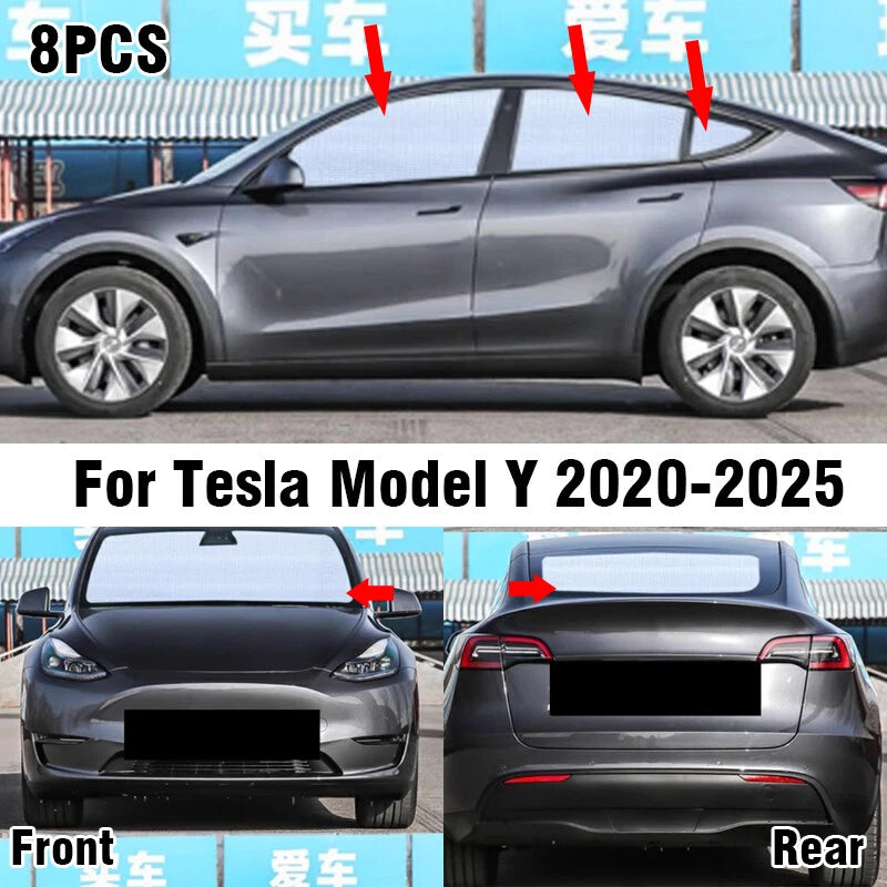 8X Front/Side/Rear Window Privacy Sunshade for Tesla Model Y (2020–2025)