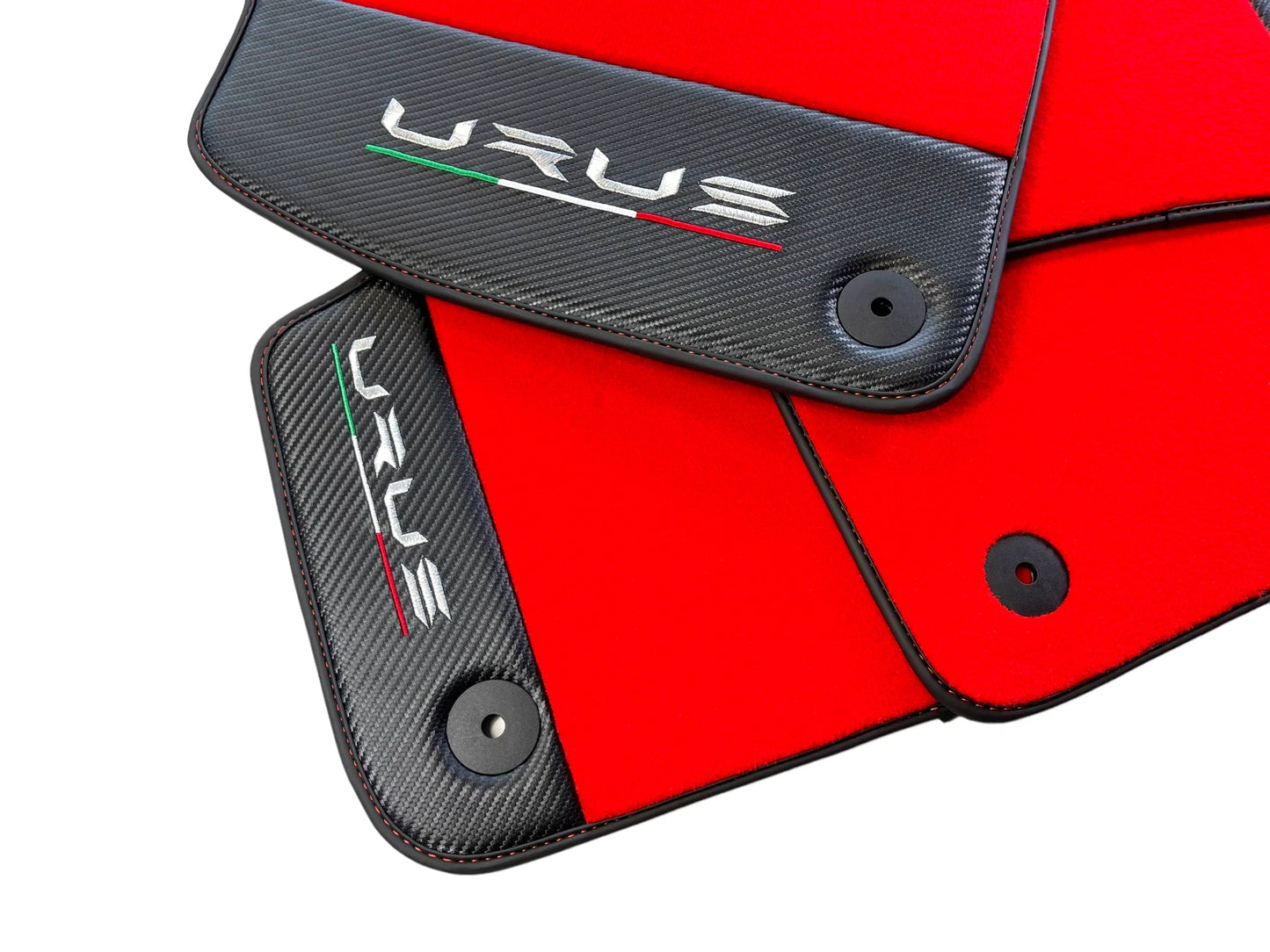 Red Floor Mats for Lamborghini Urus 2018-2024 with Carbon Fiber Leather