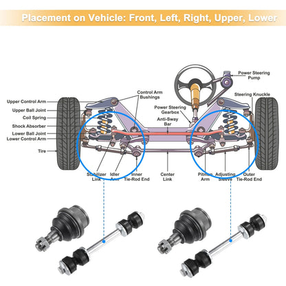 6 Pcs Upper Control Arm Sway Bar End Links Kit for Ford Expedition (2003-2023)