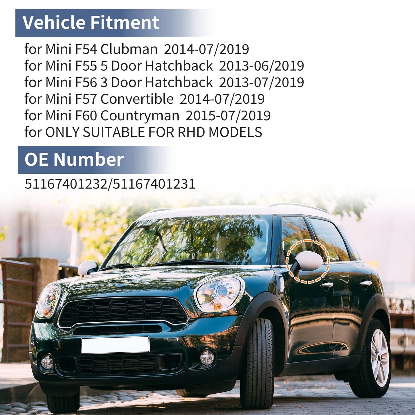 Gloss Black Left Right Mirror Cover Caps for Mini F54 Clubman (2016-2023)