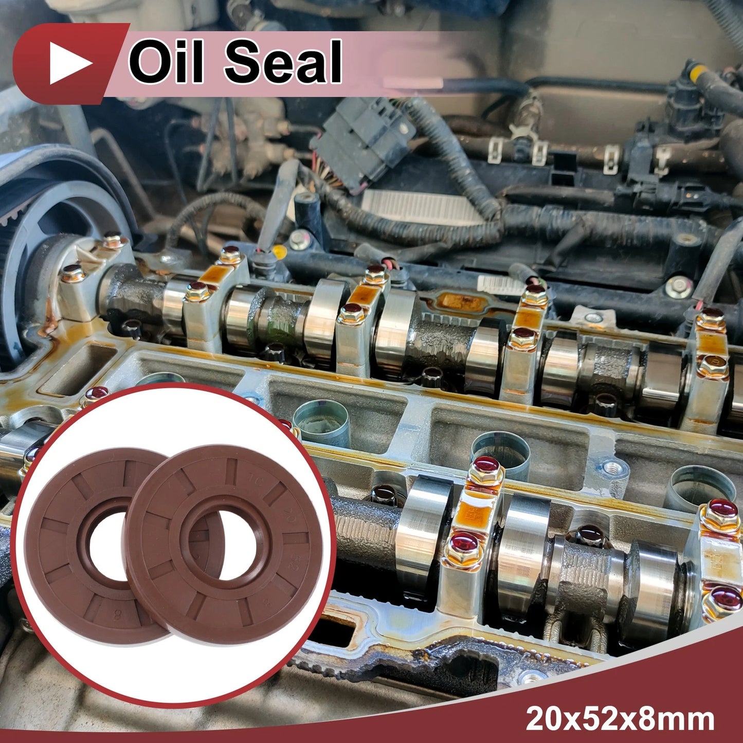 Oil Seal Rotary Shaft Seal FKM Rubber 20x52x8mm Brown 2 x