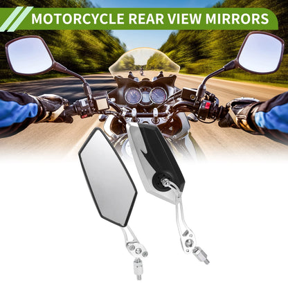 2 x M8/M10 Rear View Mirror Polygonal Shape Black Silver Tone Plastic for Motorcycle