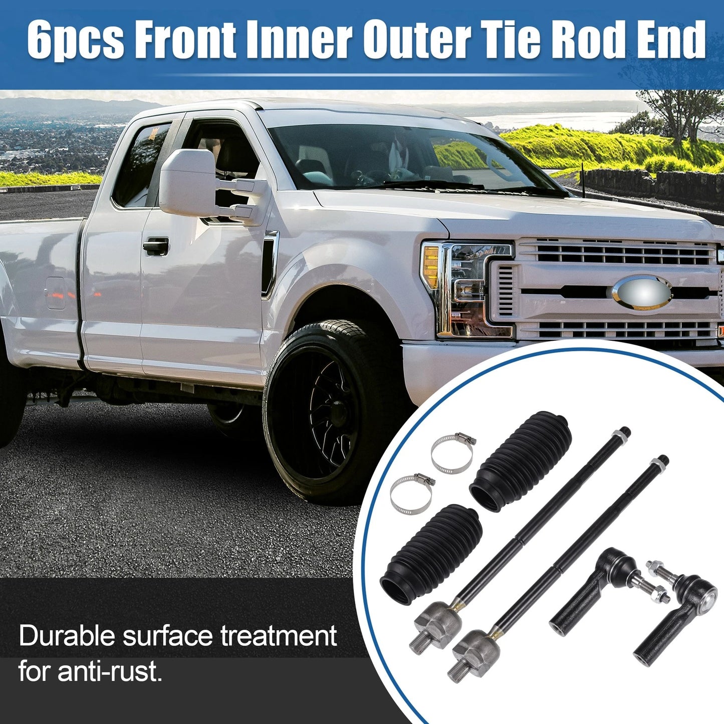 6 x Front Inner Outer Tie Rod Ends for Ford Mustang (2005-2010)