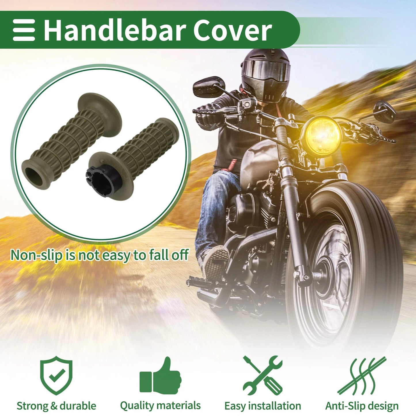 25mm Hand Grips Cover Handlebar TPU Green Scale Pattern for Motorcycle