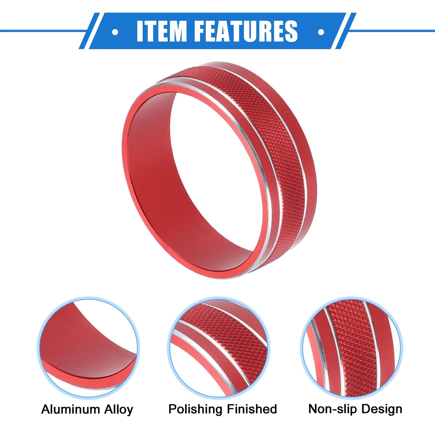 3 x Car AC Switch Knob Cover Rings for Jeep Wrangler JK JKU (2011-2018) Red