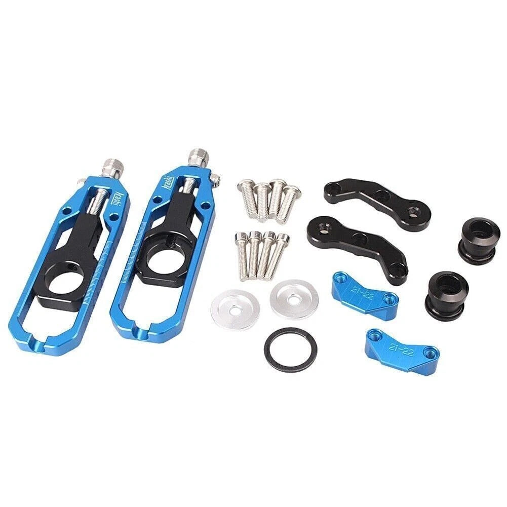 2 x Chain Adjuster Tensioners for Kawasaki Ninja ZX10R (2011-2015) Blue
