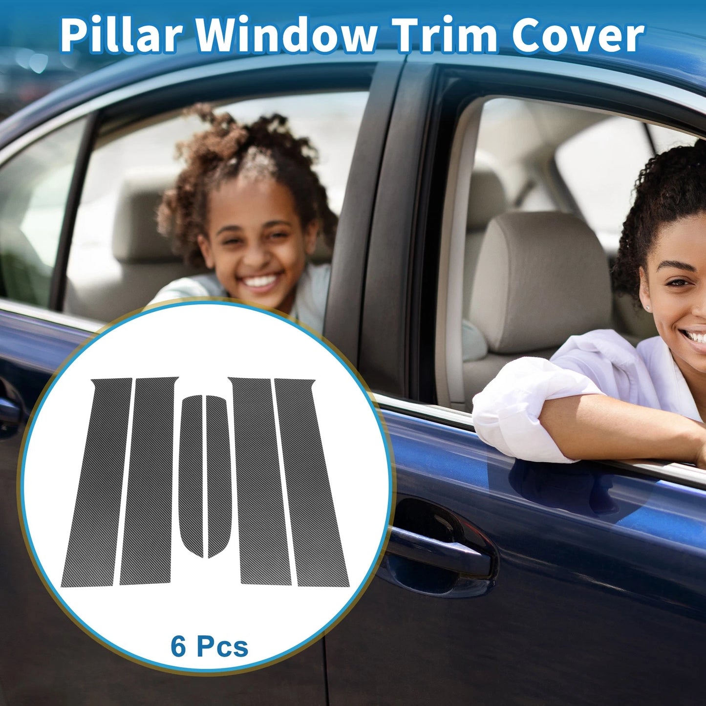 6pcs Door Pillar Window Trim for Ford Ranger Carbon Fiber (2019-2023)