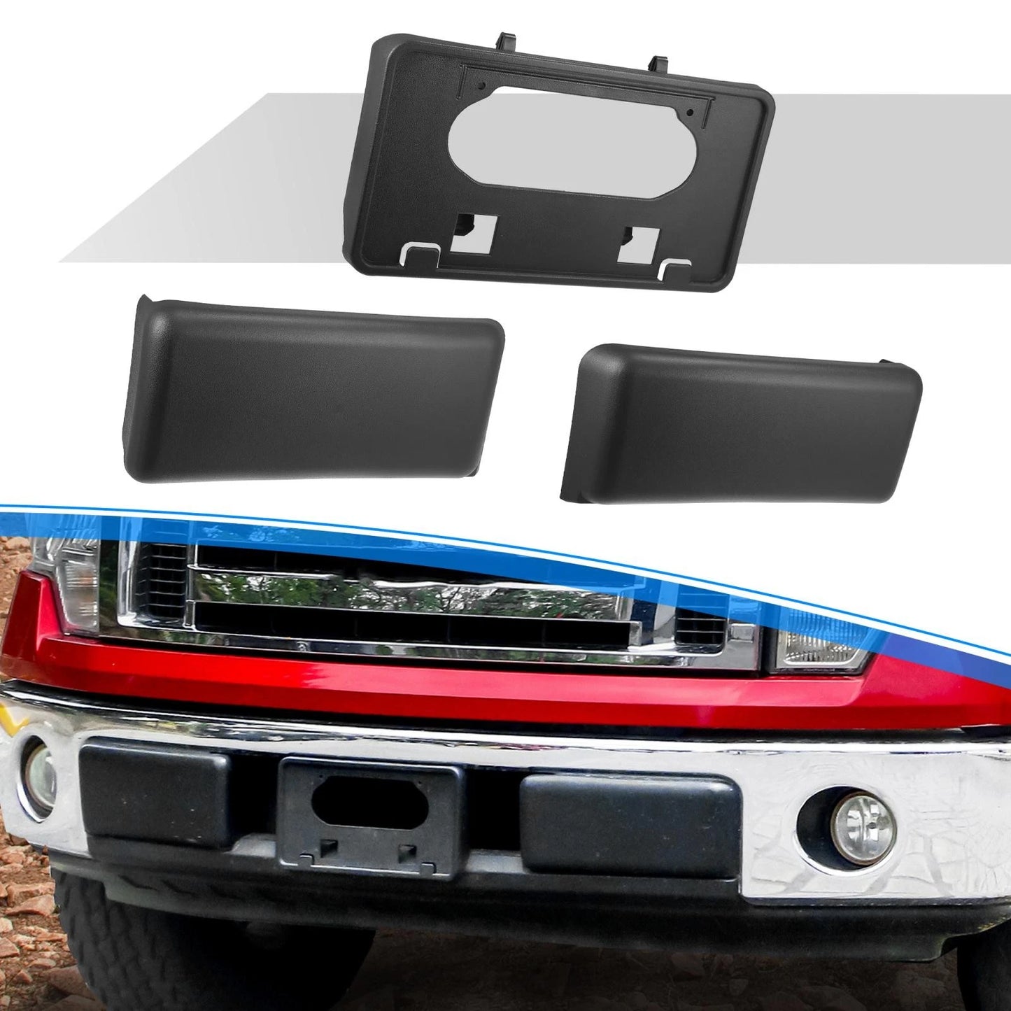 Bumper Guards Pads License Plate Frame Bracket for Ford F-150 (2009-2014)