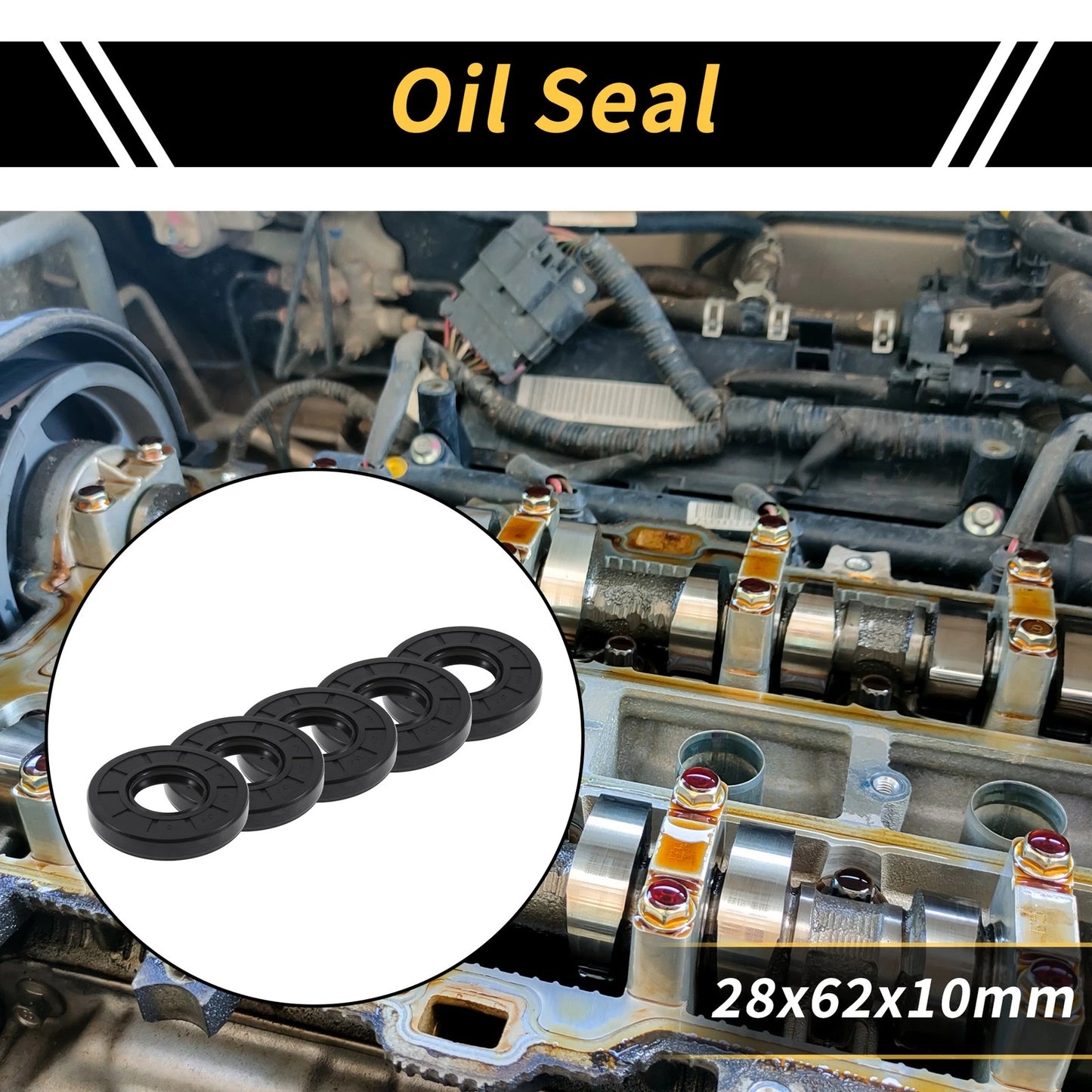 Oil Seal / 28x62x10mm / Rotary Shaft Seal NBR Black 5 Pcs