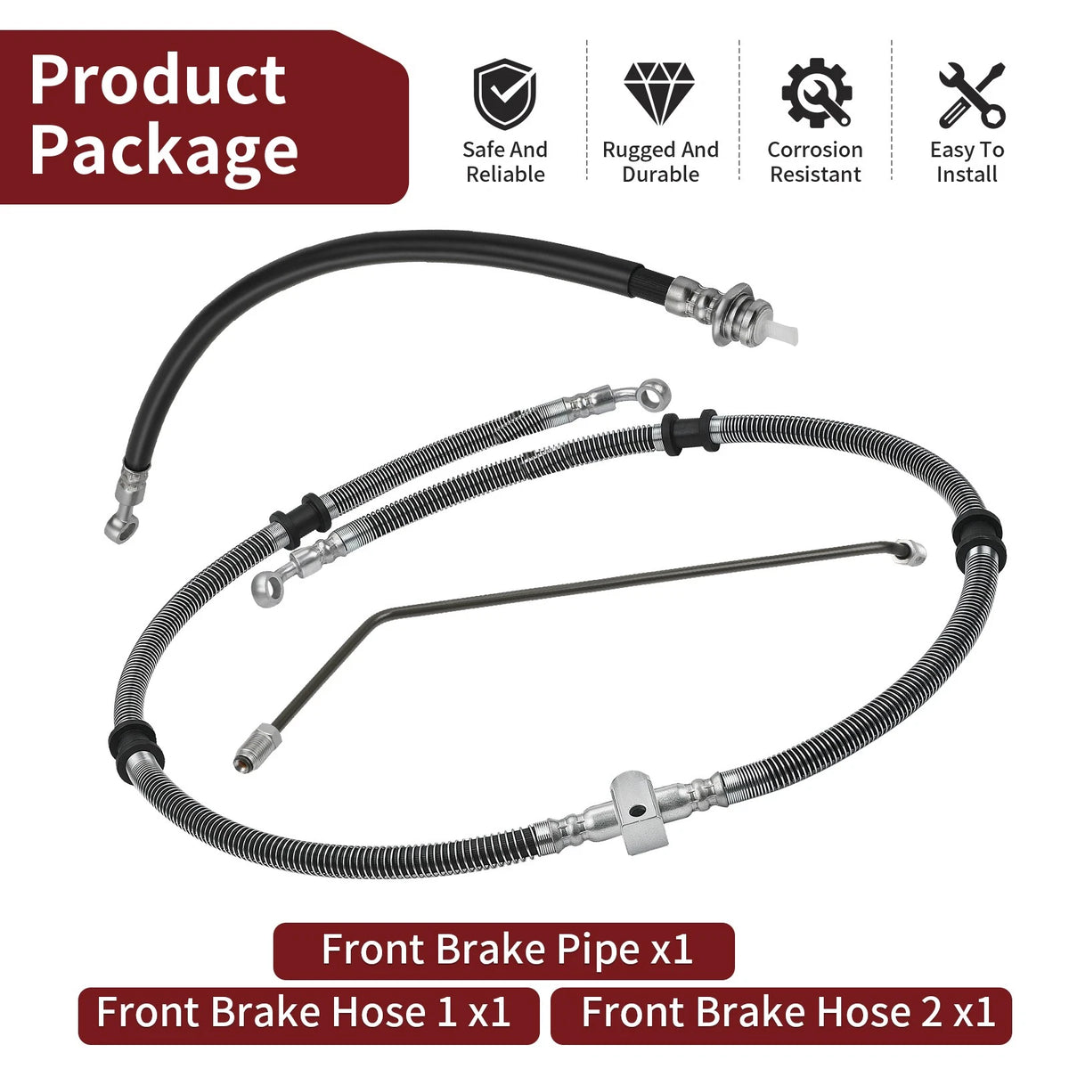 Front Brake Hose Line Pipe Kit for Yamaha Kodiak Grizzly Bruin (2003–2014)