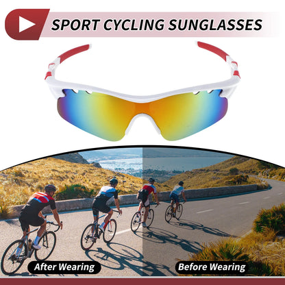 Set Motorcycle Riding Goggles Red Lens White Frame PC Cycling Sunglasses