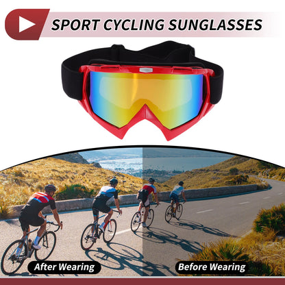 Motorcycle Riding Goggles Colorful Lens Red Frame PC TPU Cycling Sunglasses