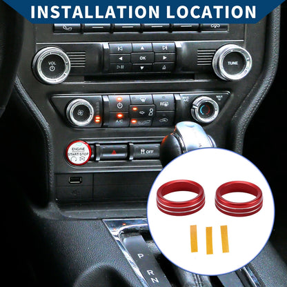 Radio Audio Tune Switch Knob Covers for Ford Mustang (2015-2021) 2 x Red