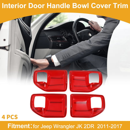 Interior Door Handle Bowl Cover Trim for Jeep Wrangler JK 2011-2017 4 x Red