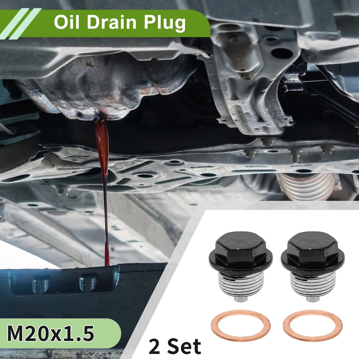 2 x M20x1.5 Copper Oil Drain Plug W/ Gasket for Car Motorcycle