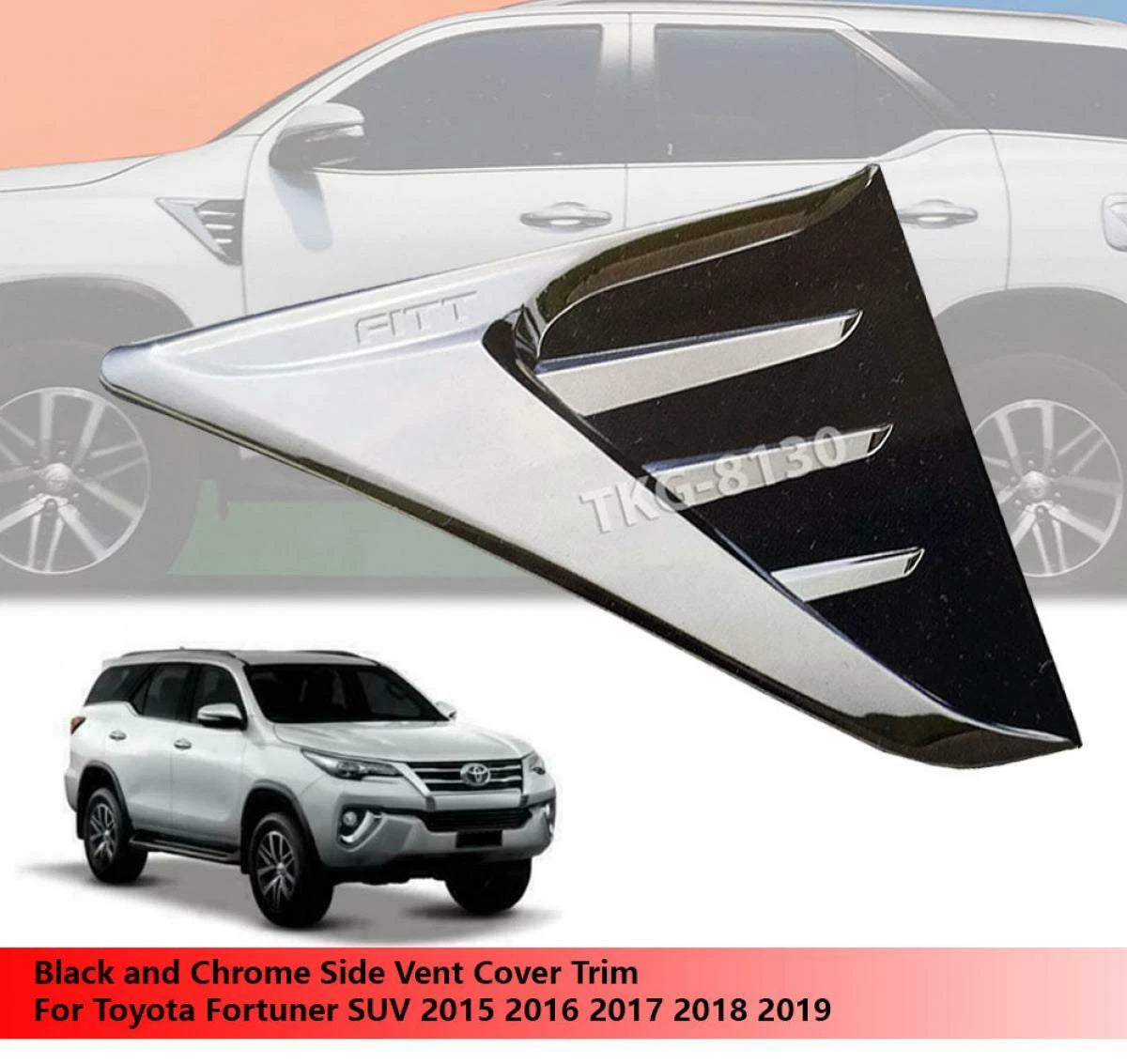 Black Chrome Side Vent Covers for Toyota Fortuner (2015-2019)