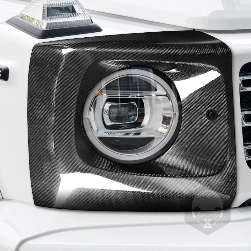 100% Carbon Fiber Front Headlight Cover Trim for Benz G500 G63 W464 2019-2023