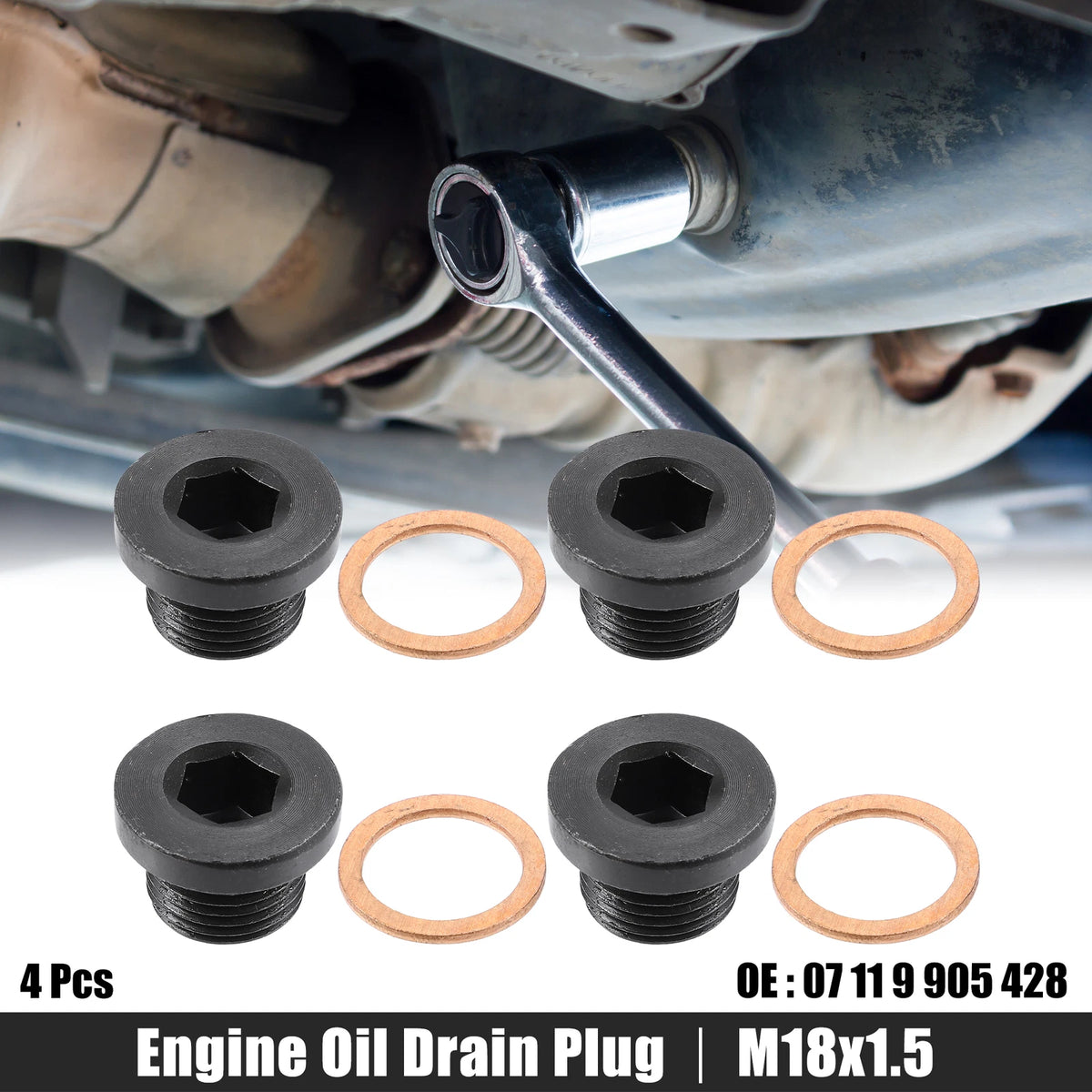 4 x M18x1.5 Engine Oil Drain Plug Screws with Gaskets for BMW, Mazda