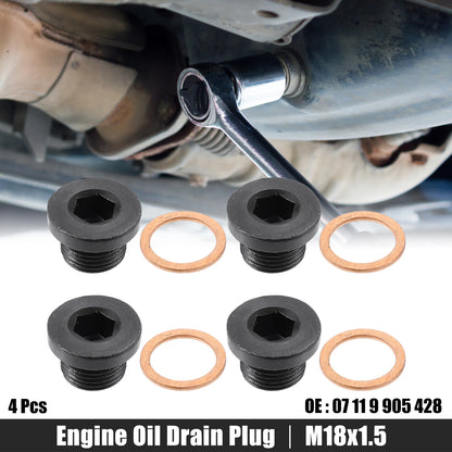 4 x M18x1.5 Engine Oil Drain Plug Screws with Gaskets for BMW, Mazda