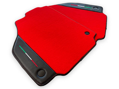 Red Floor Mats for Ferrari 488 Pista Spider Tailored Carpets with Carbon Fiber