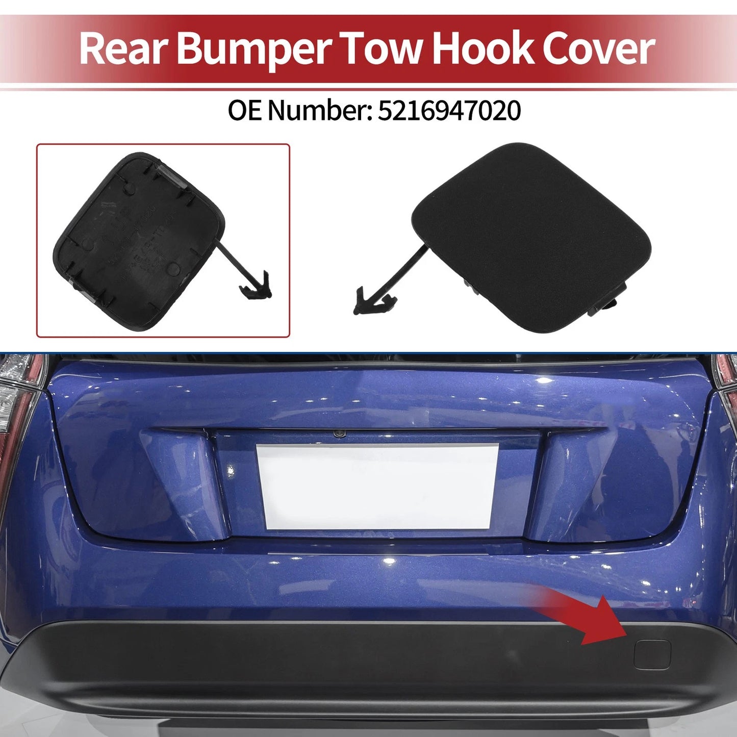 Rear Tow Hook Cover for Toyota Prius (2016-2018) - Black 1 x Cap