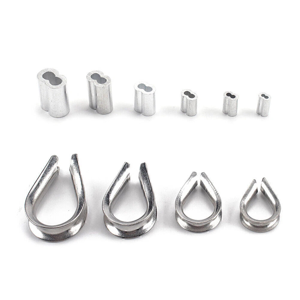 195Pcs M2/3/4/5 Thimble & 6-Size Aluminum Crimping Loop Sleeves