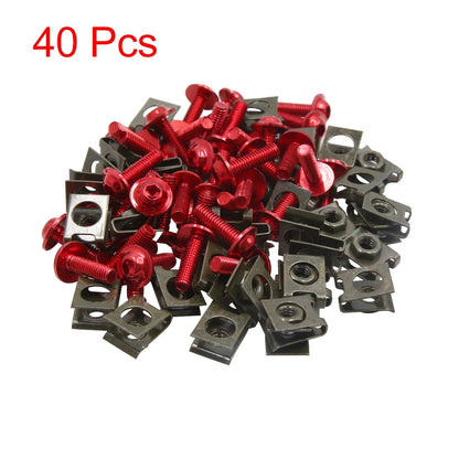 40pcs M6 U-Type Rivets Fasteners Clips w Red Bolts Screws for Motorcycle