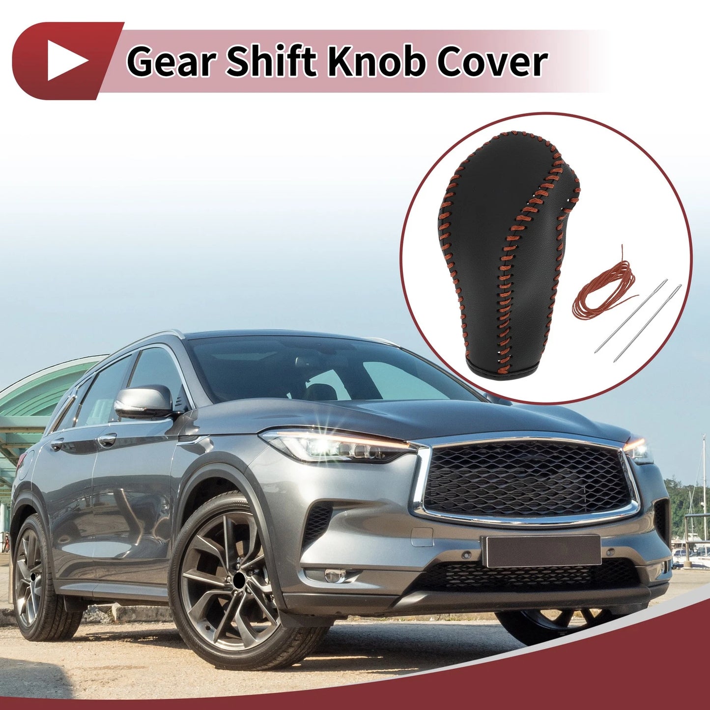 Gear Shift Knob Cover for Infiniti FX35 (2009-2013) Black Brown Faux Leather