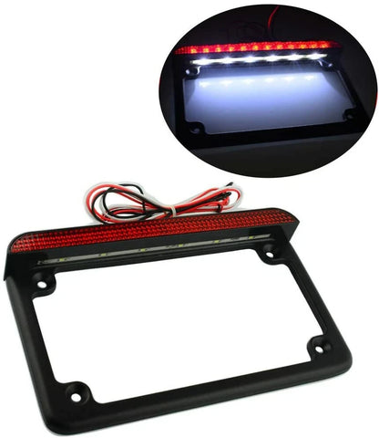 Black Motorcycle License Plate Frame with LED Brake Tail Light for Harley