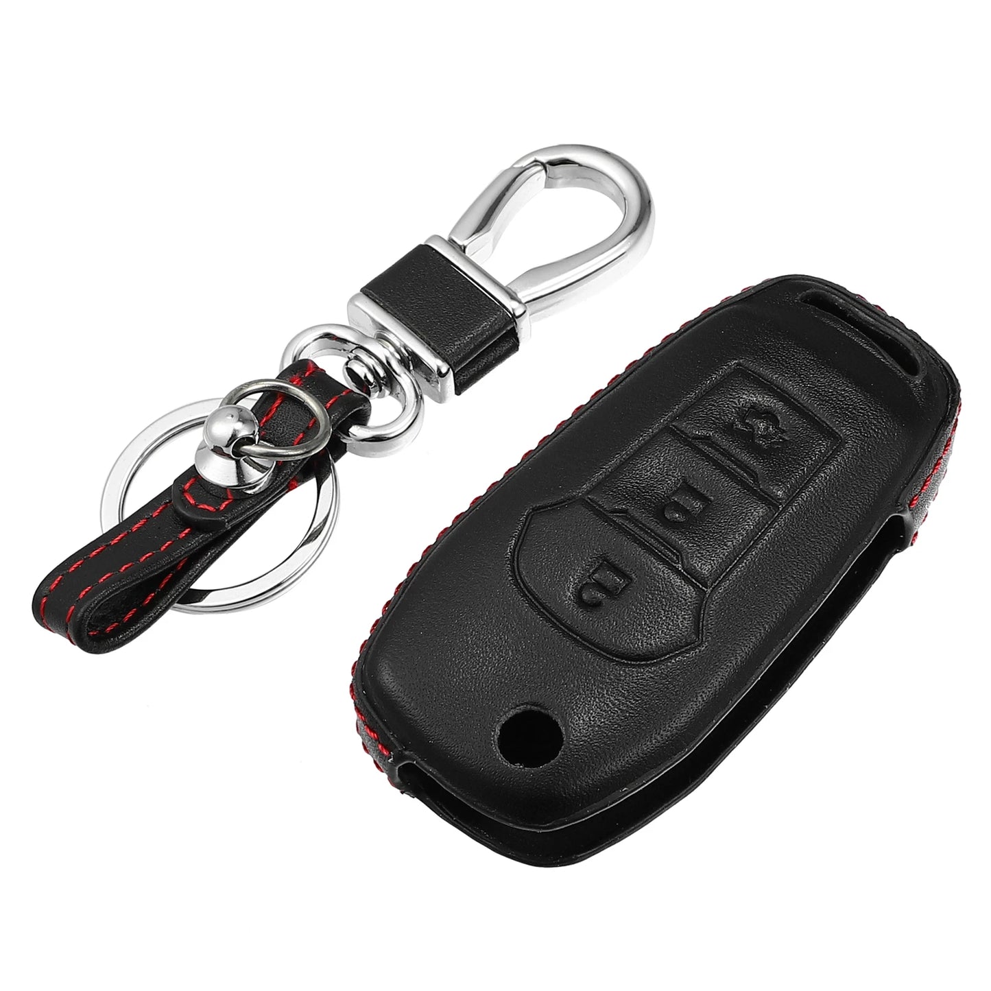 3 x Button Key Fob Case Cover Protector Faux Leather Black for Ford