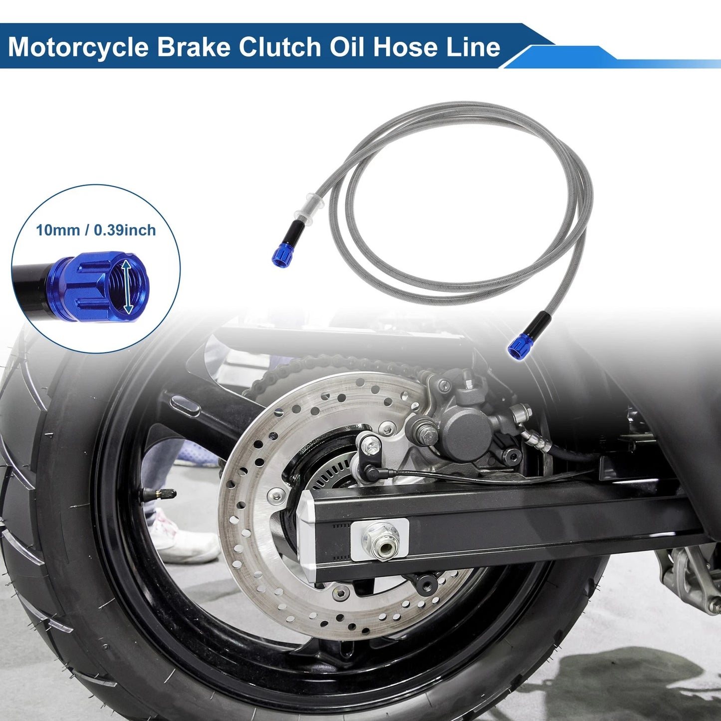 180cm Motorcycle Brake Clutch Oil Hose Line Silver Tone