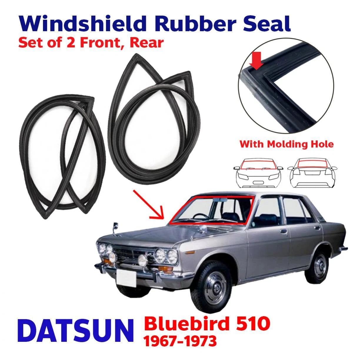 Windshield Rubber Seal Weatherstrip Set Front Rear Fits DATSUN NISSAN 510 D11