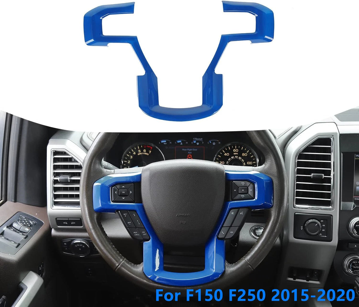 Blue Steering Wheel Panel Cover Frame Trim Cove Decor for F150 F250 (2015–2020)