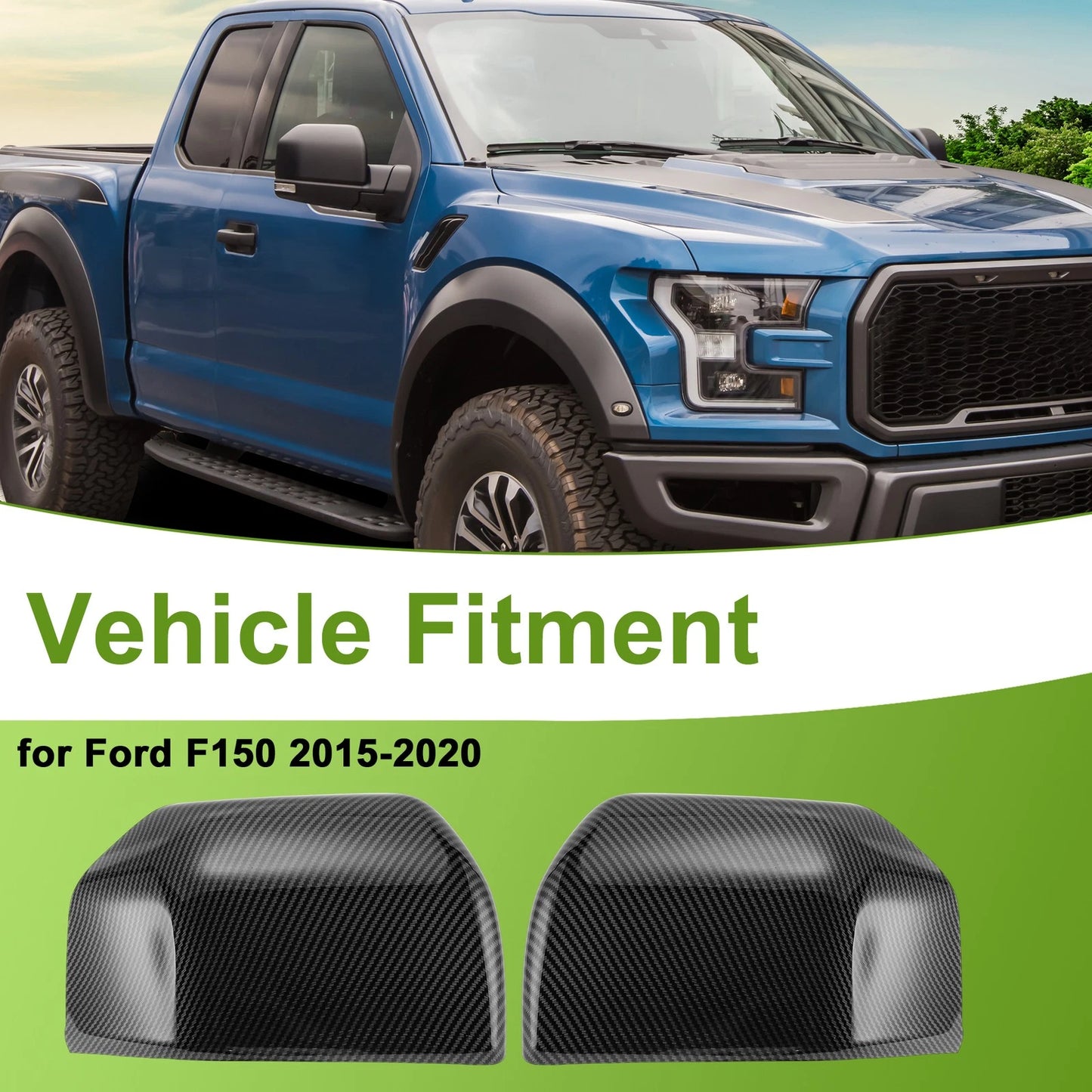 Black Side Mirror Cover Caps for Ford F150 (2015-2020)