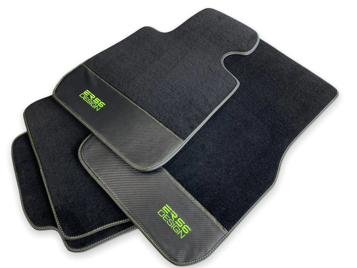 Floor Mats for BMW X5 E70 - Carbon Fiber Leather Design Green (2007-2013)