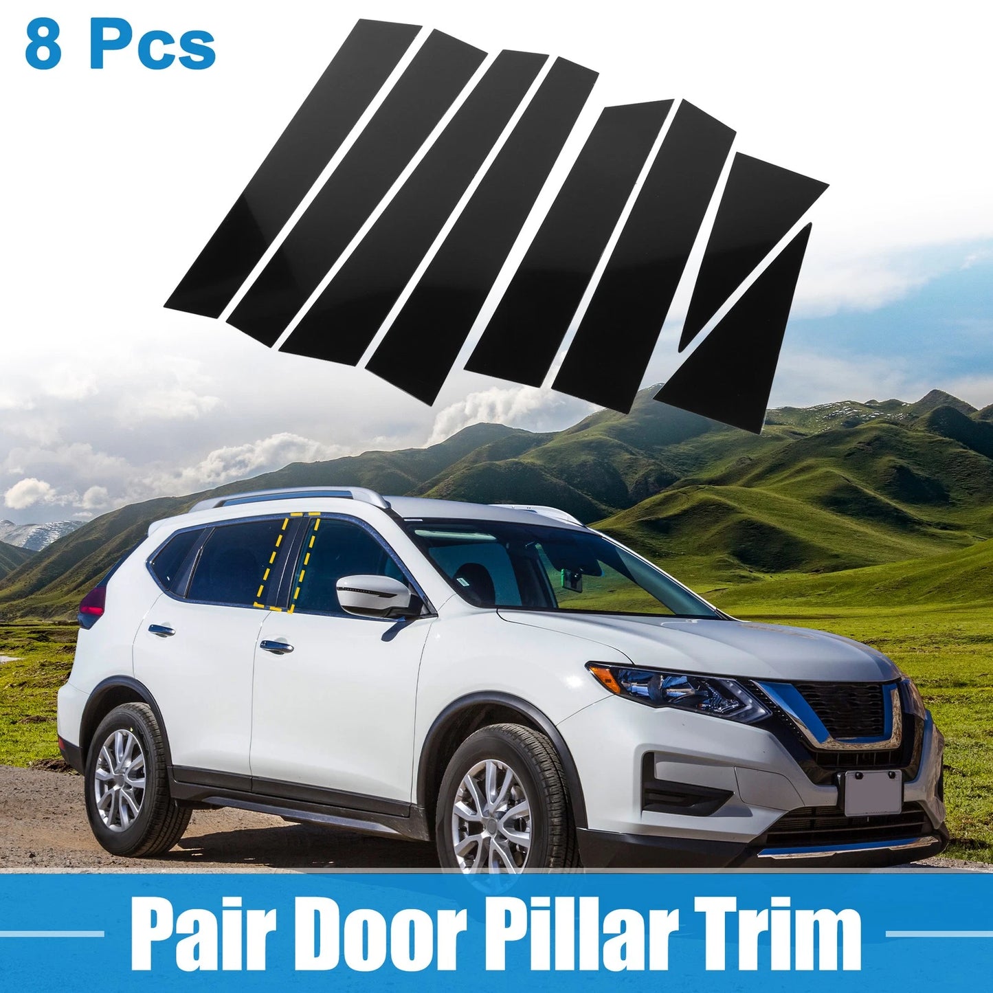 8 Pcs Windshield B Pillar Trim Garnish for Nissan Rogue (2014-2020) Black