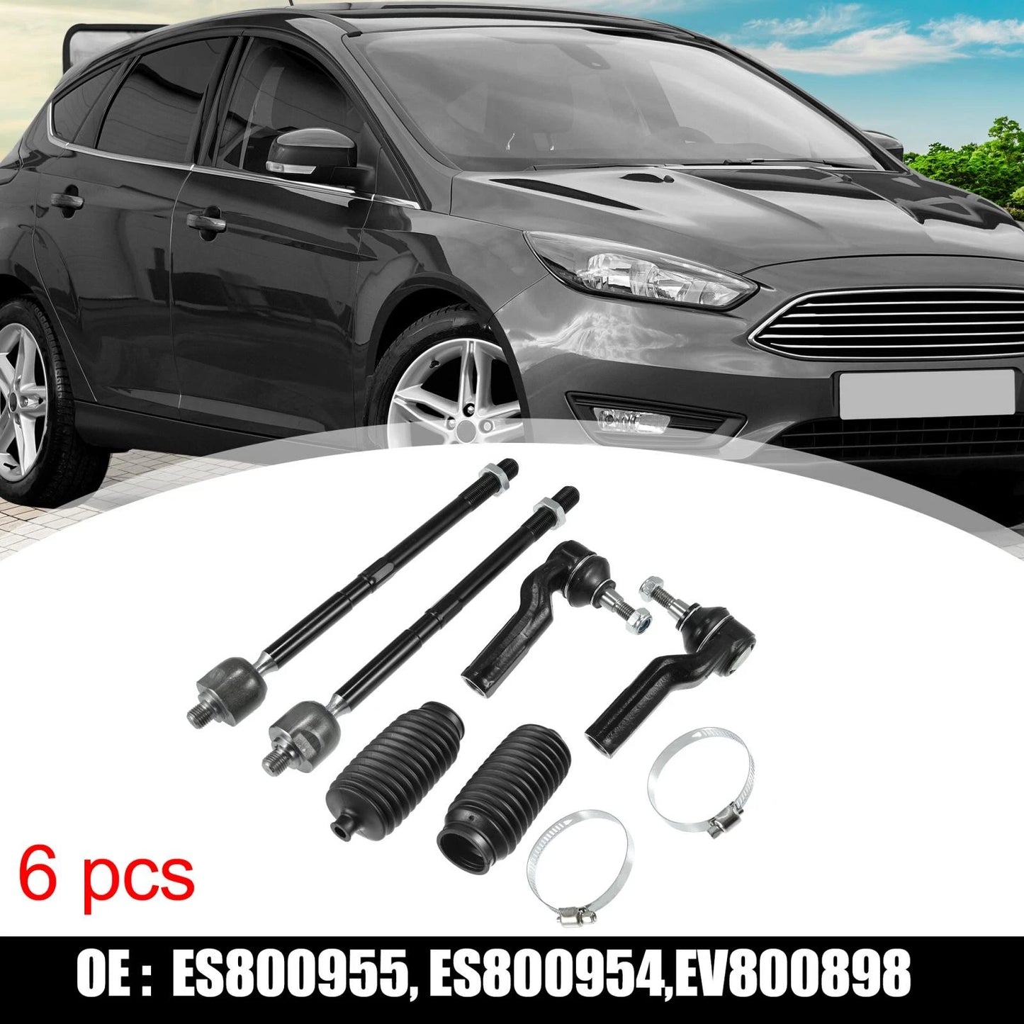 6pcs Front Inner Outer Tie Rods for Ford Focus, C-Max, Escape (2012-2017)