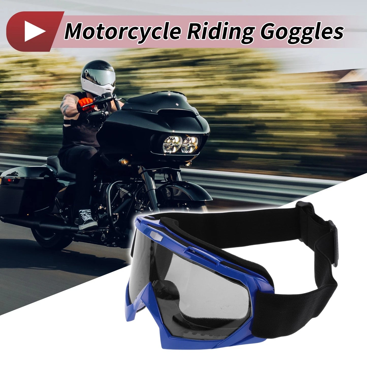 Set Motorcycle Riding Goggles Grey Lens Blue Frame PC Cycling Sunglasses