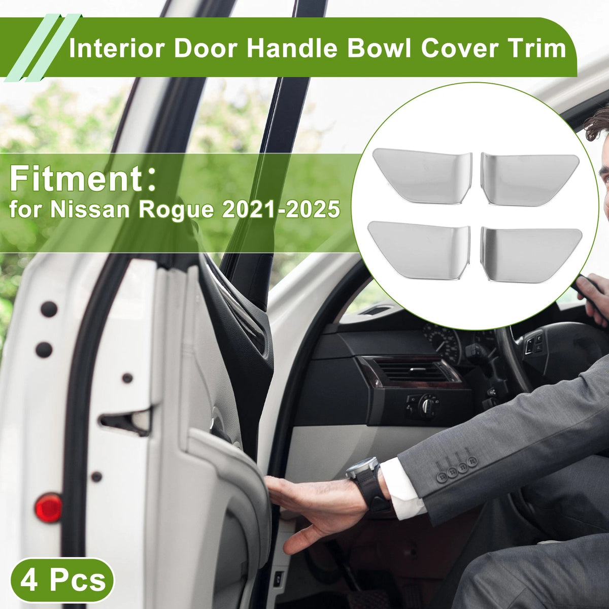 Interior Door Handle Bowl Cover Trim for Nissan Rogue (2021-2025) Silver
