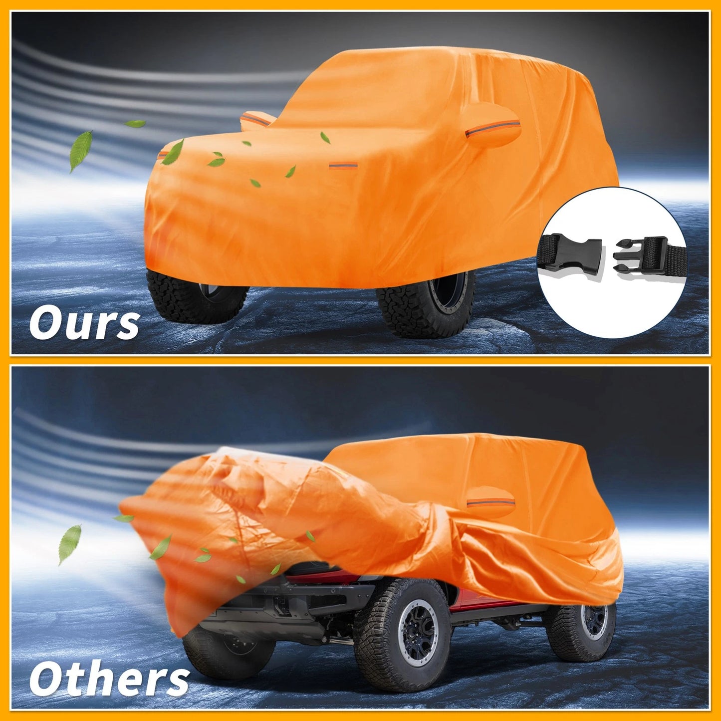 Waterproof All Weather Car Cover for Ford Bronco 2DR Orange 210D-PU (2021-2023)