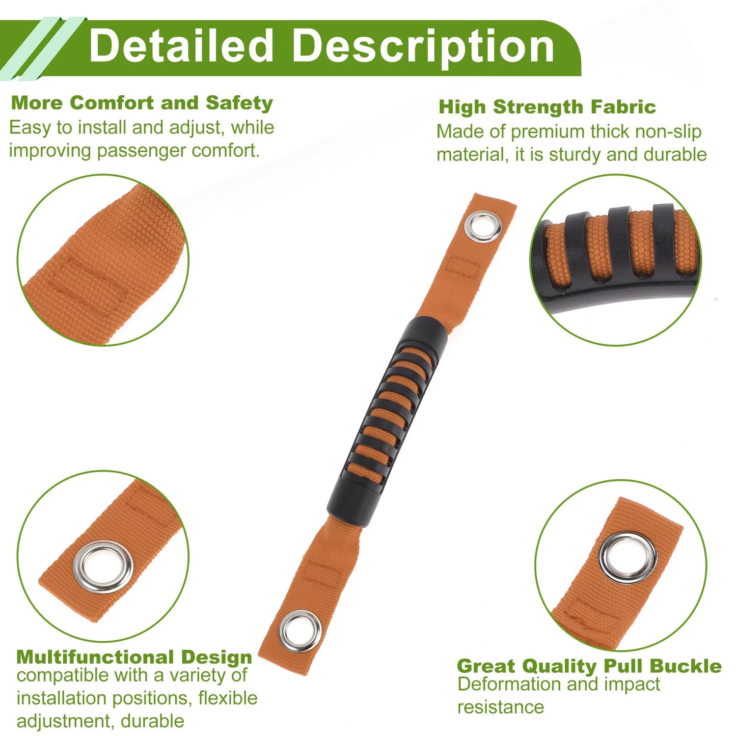 Roll Bar Grab Handles for Jeep Wrangler 2018-2031 - Black & Orange