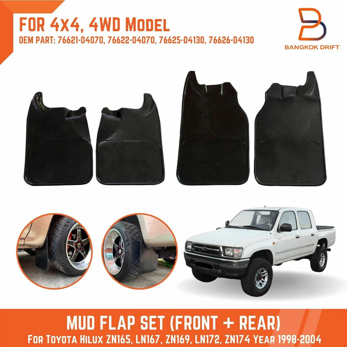 Rubber Mud Flaps Splash Guards for 4WD Toyota Hilux D4D LN167 ZN174 (98-04)