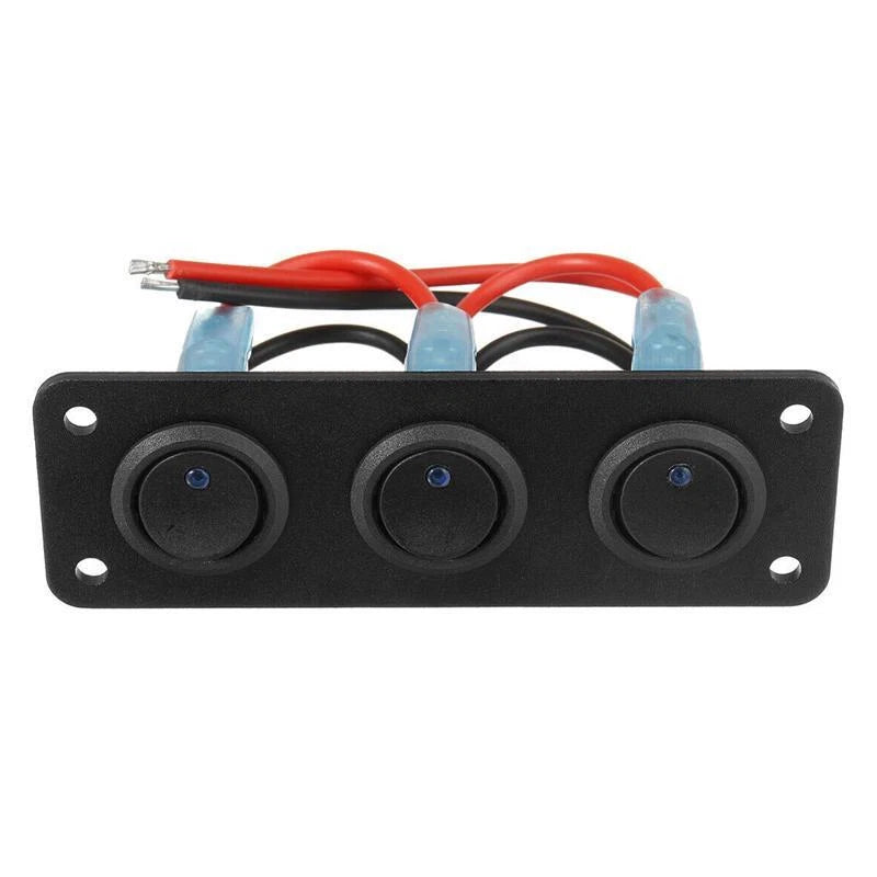 3 Gang Blue LED 12V Toggle Rocker Switch Panel for Car, Marine, RV, Truck