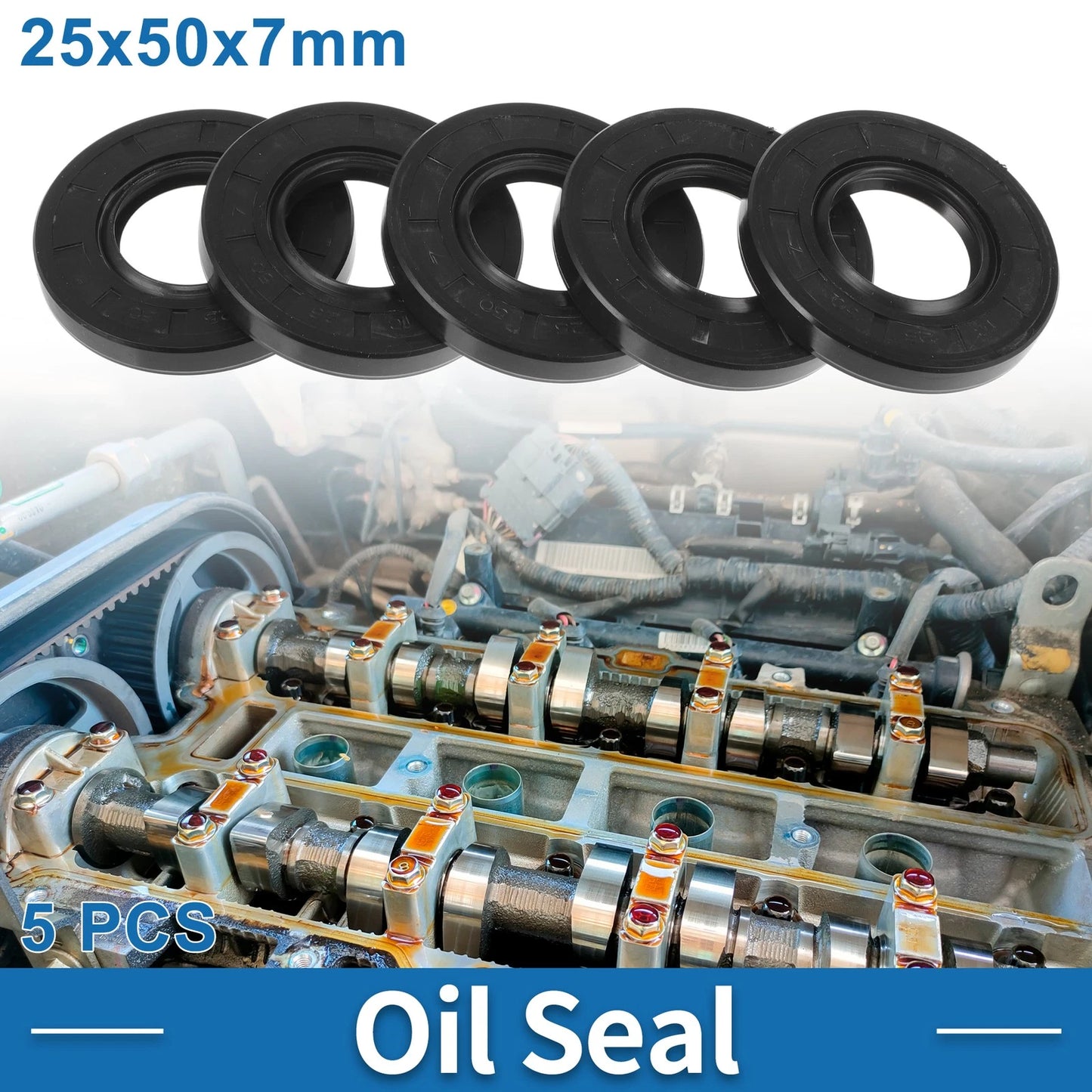 Oil Seal Rotary Shaft Seal Nitrile Rubber 25x50x7mm Black 5 Pcs for Vehicle