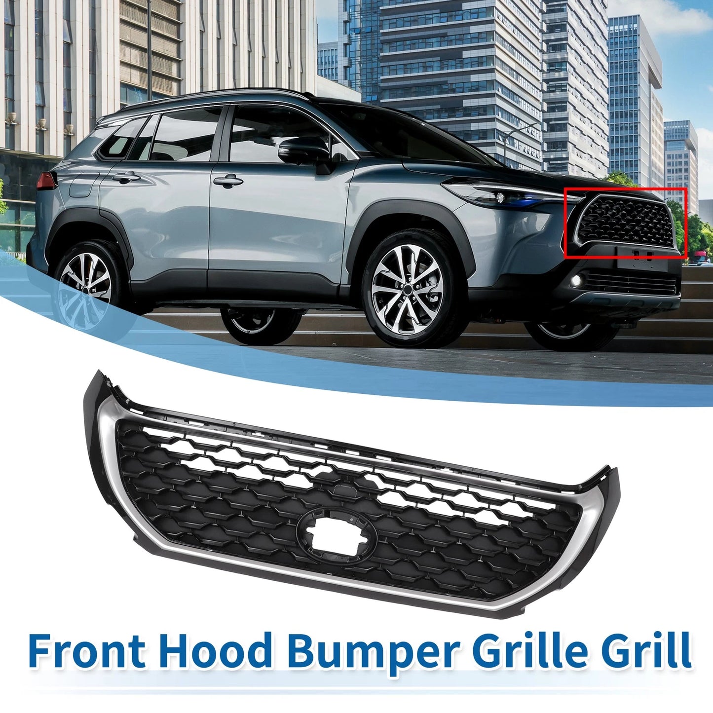 Front Upper Hood Bumper Grille Grill for Toyota Corolla Cross Black (2022–2023)