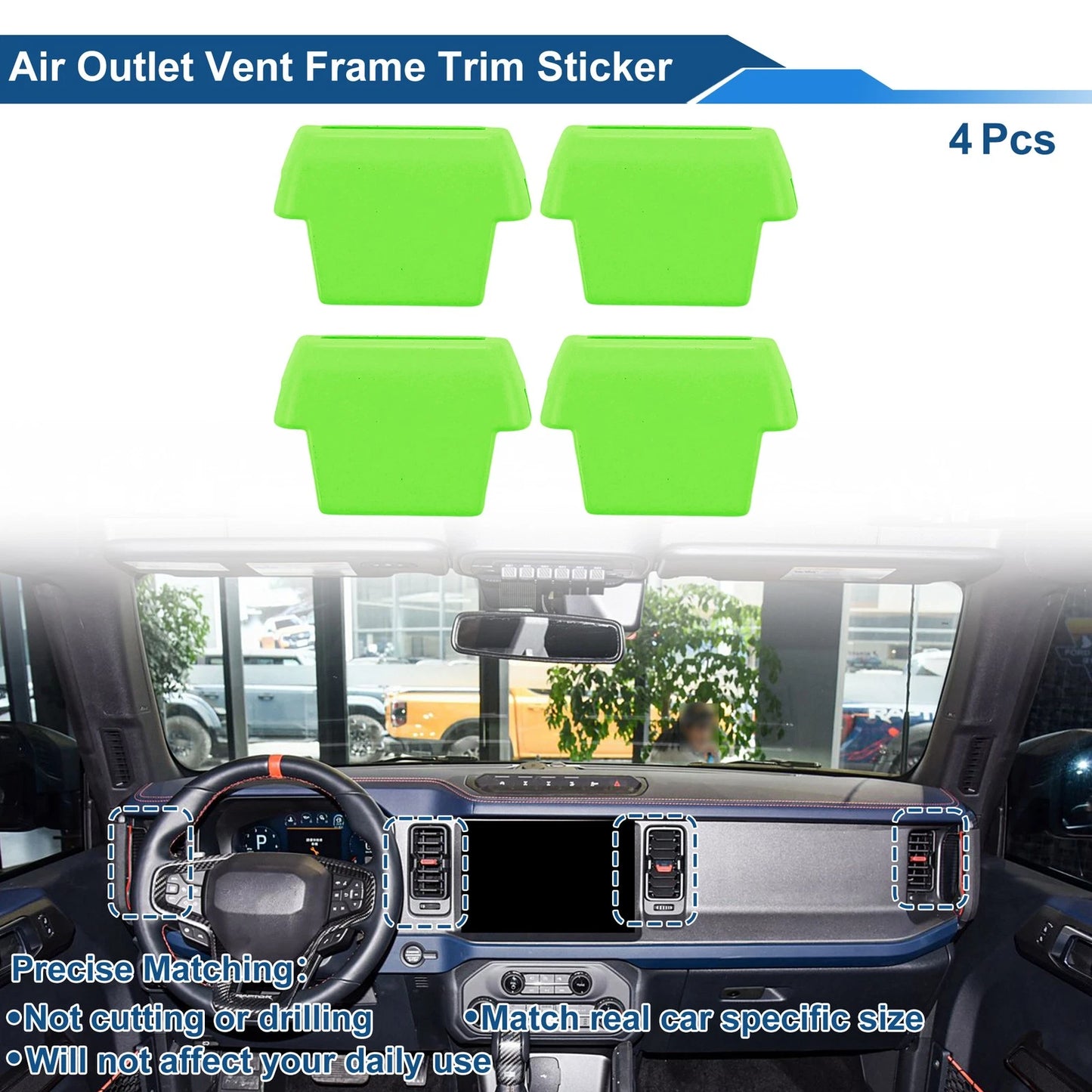 Air Condition Outlet Vent Trim Cover Frame Green for Ford Bronco (2021-2024) 4 x Pcs