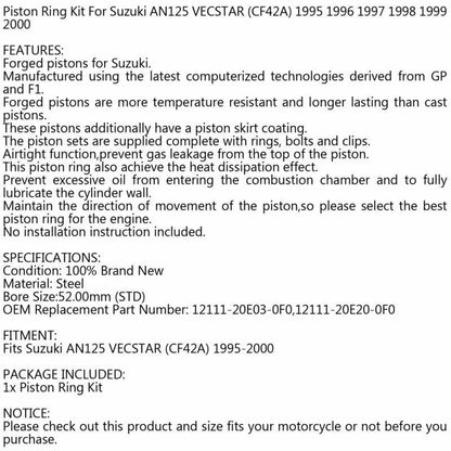 Piston Ring Kit 52mm for Suzuki AN125 Vector (CF42A) (1995-2000)