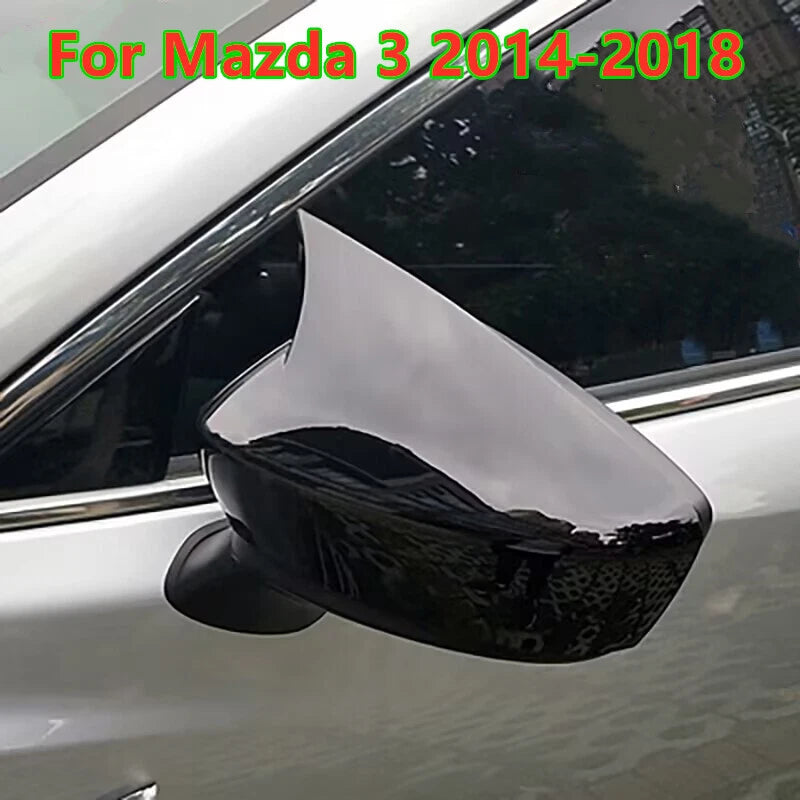 2 x Glossy Black Side Wing Mirror Horn Cover Caps for Mazda 3 (2014–2018)