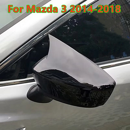 2 x Glossy Black Side Wing Mirror Horn Cover Caps for Mazda 3 (2014–2018)
