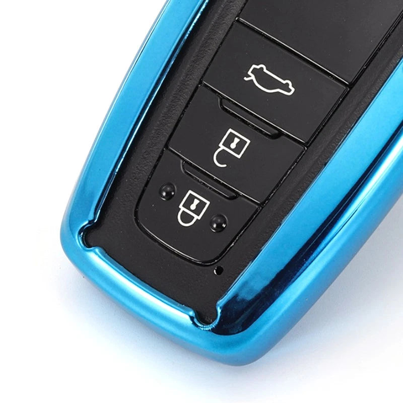 Blue TPU Car Key Remote Control Case Cover for Toyota Camry CHR Prius RAV4